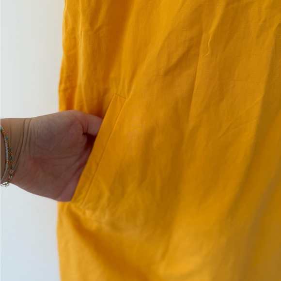 Tyler Boe Women's Shift Dress S Sleeveless Linen Ruffle Collar Pockets Yellow - Picture 3 of 8
